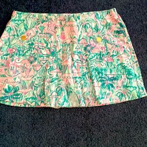 Lilly Pulitzer skort cotton green, pink and white size L worn once